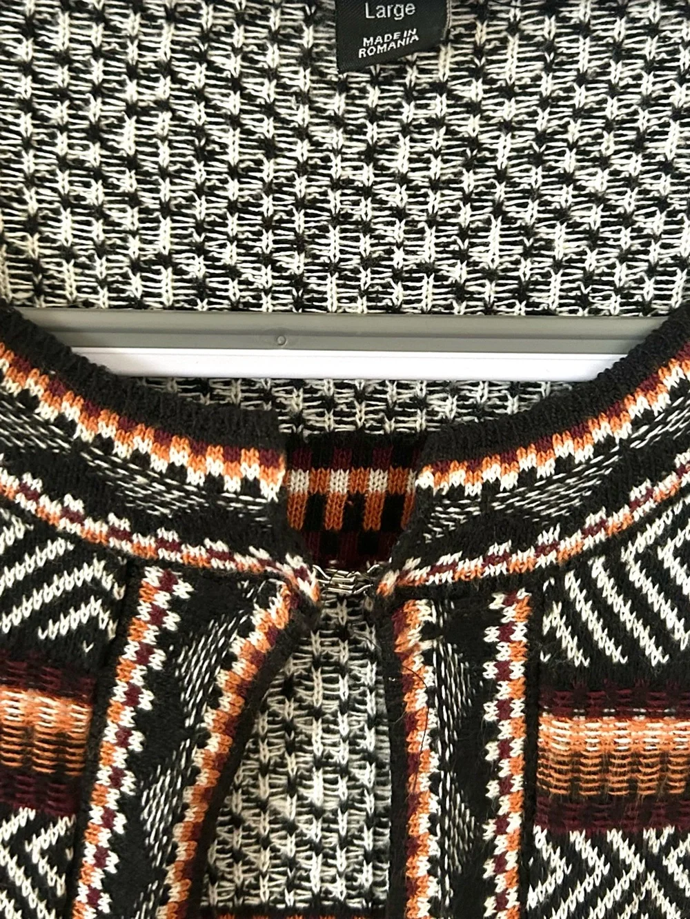 Atmosphere Geometric Knit Open Front Cardigan Size Large Cotton Blend Neutral